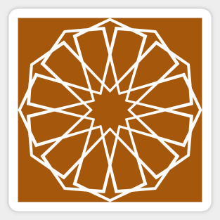 White Islamic Geometric Pattern Stars on Dark Orange Background Sticker